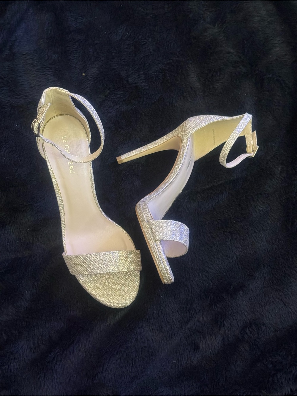 le chateau Brand New Gold Sparkling Champagne Ankle-Strap Stilettos